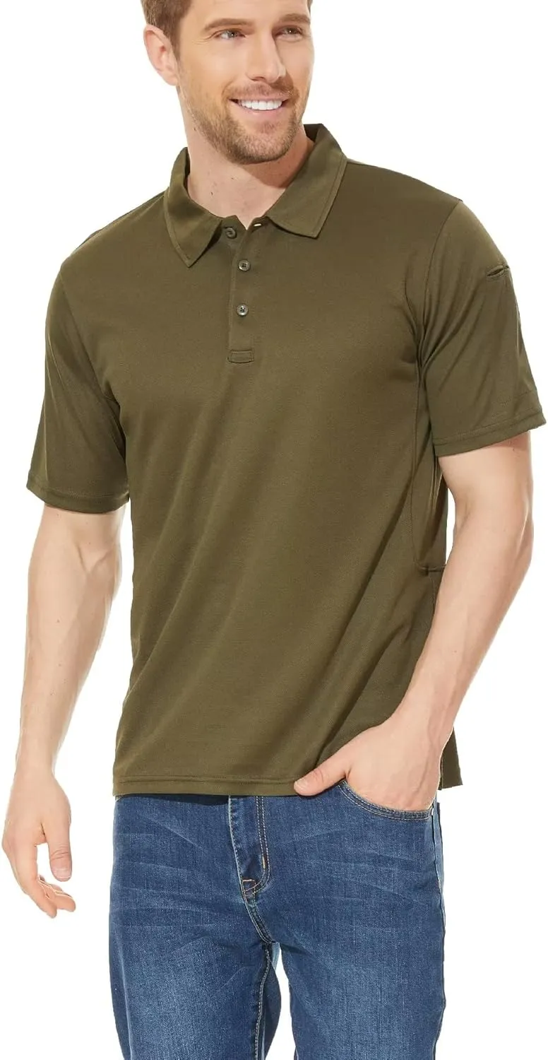 KEFITEVD Men's Jersey Polo Shirts Quick Dry Tactical Shirts Short Sleeve Outdoor Pique Performance Military Active Shirts