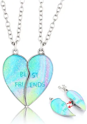 Kefley Best Friend Necklaces for 2 Girls Colorful Illusion Matching Heart Necklaces for Best Friends Gifts for Birthday Christmas Presents for Bestie Glitter BFF Friendship Necklace for Teen Girls