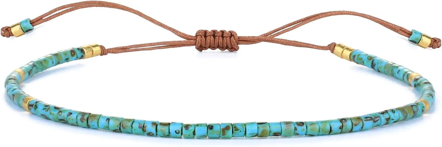 KELITCH Adjustable turquoise bead bracelet single color knitting friendship bracelet fashion jewelry daily wear gift (28 color selection)