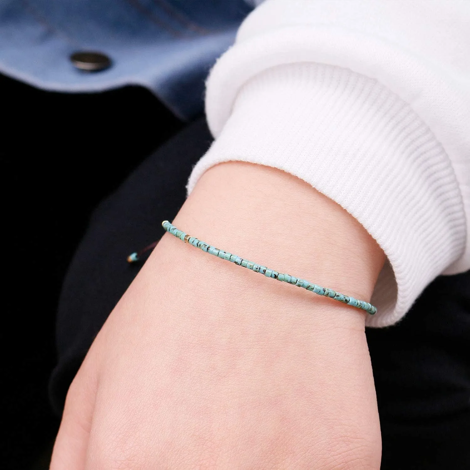 KELITCH Adjustable turquoise bead bracelet single color knitting friendship bracelet fashion jewelry daily wear gift (28 color selection)