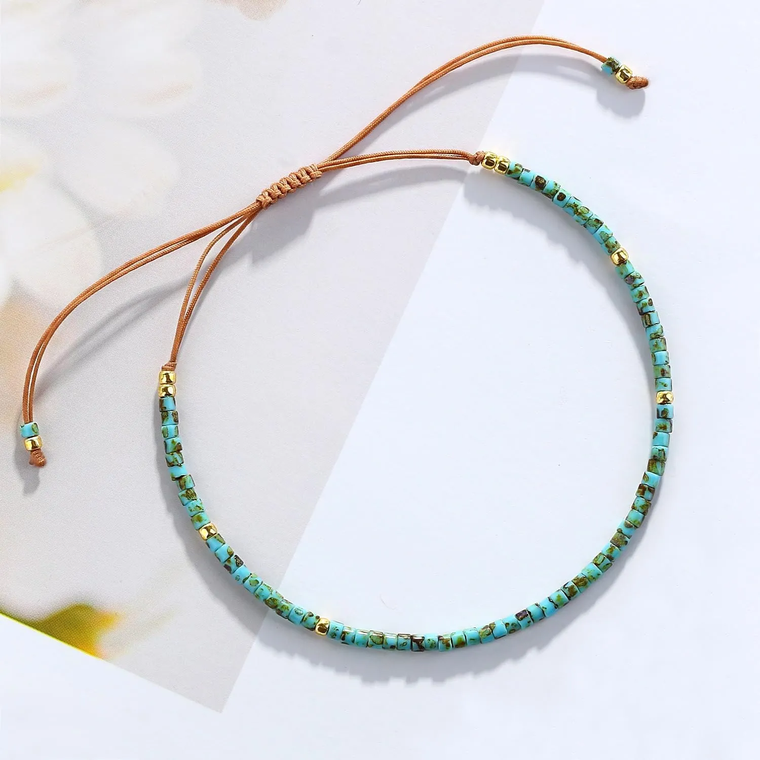 KELITCH Adjustable turquoise bead bracelet single color knitting friendship bracelet fashion jewelry daily wear gift (28 color selection)