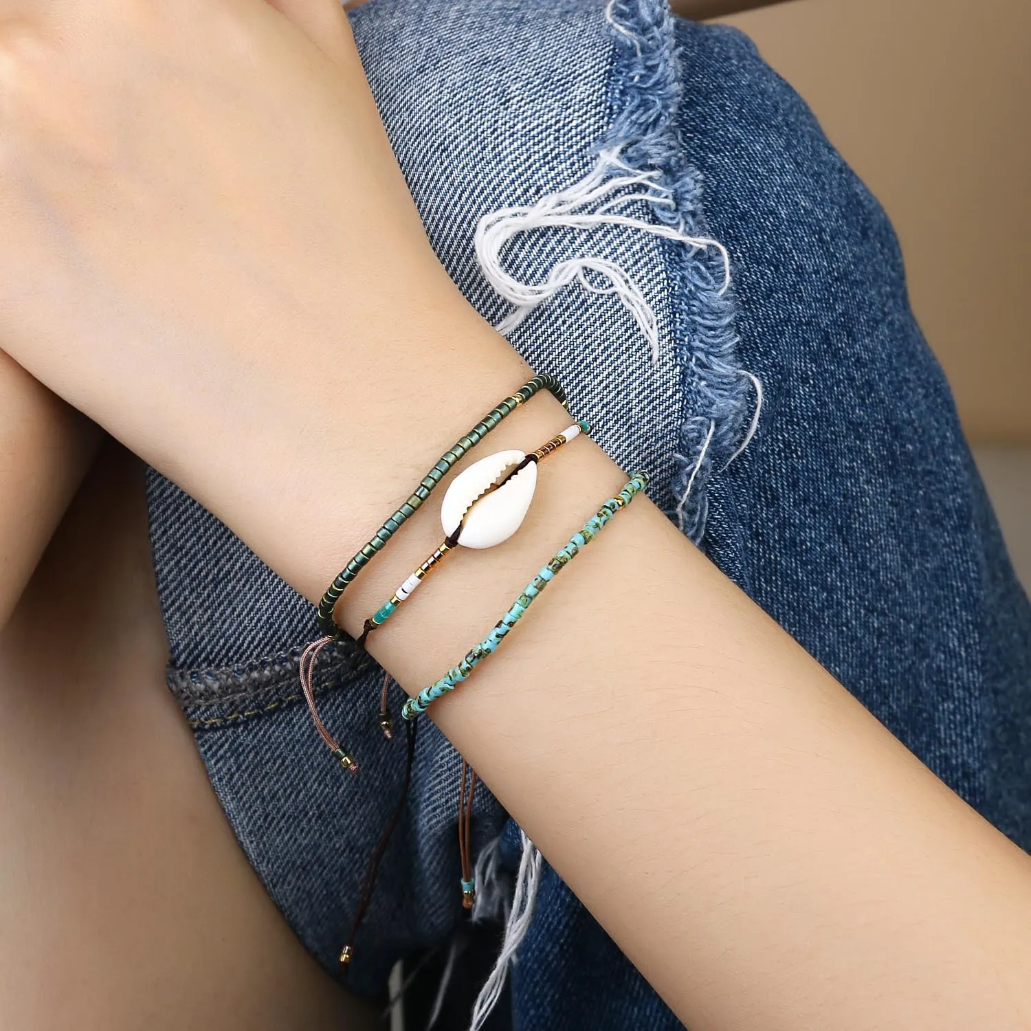 KELITCH Adjustable turquoise bead bracelet single color knitting friendship bracelet fashion jewelry daily wear gift (28 color selection)