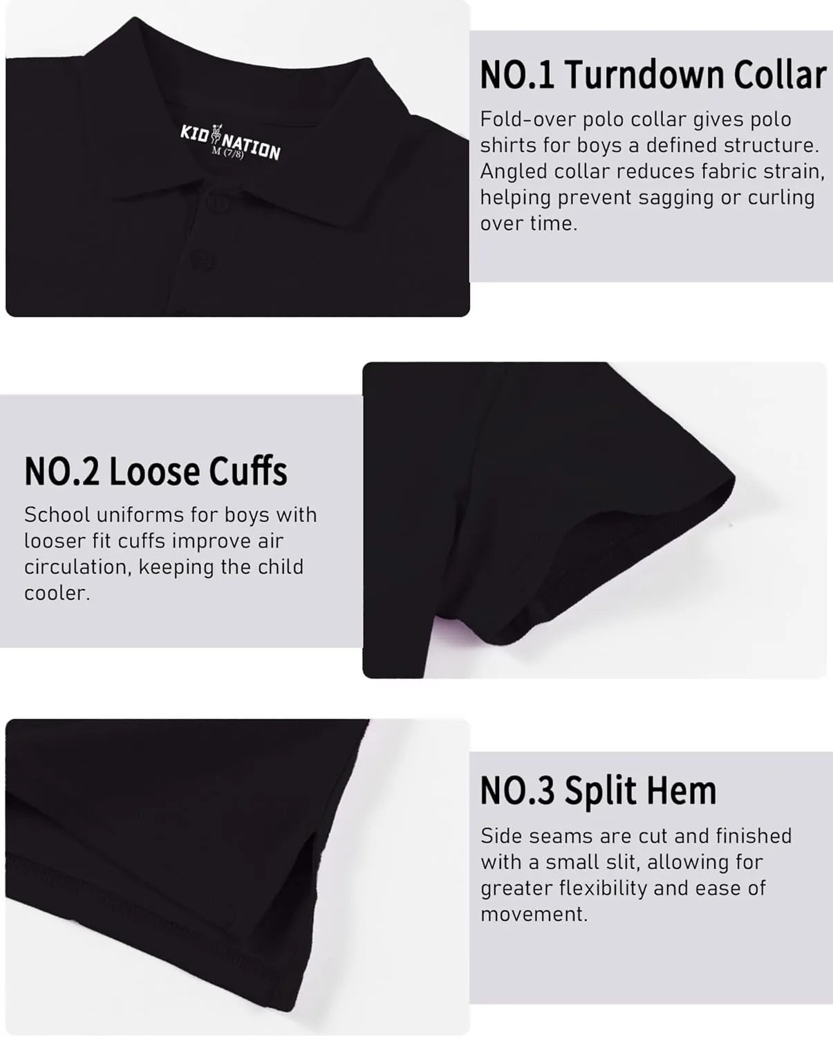 Kid Nation Boys Polo Shirts Kids School Uniform Shirts Short Sleeve Girls Collared Shirts 4-12 Years