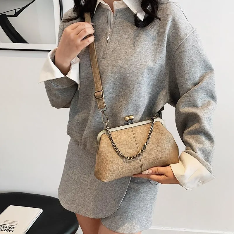 Kiss Lock Purses and Handbags Kisslock Crossbody Bag Vintage Shoulder Clutch Purses for Women