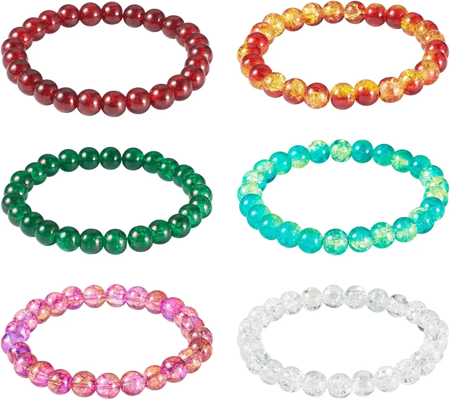 KISSITTY 6pcs 8mm Glass Crystal Bracelets Beaded Stretch Bracelet Sets Mixed Color Adjustable Friendship Bracelets for Women Graduation Valentine Party Gift
