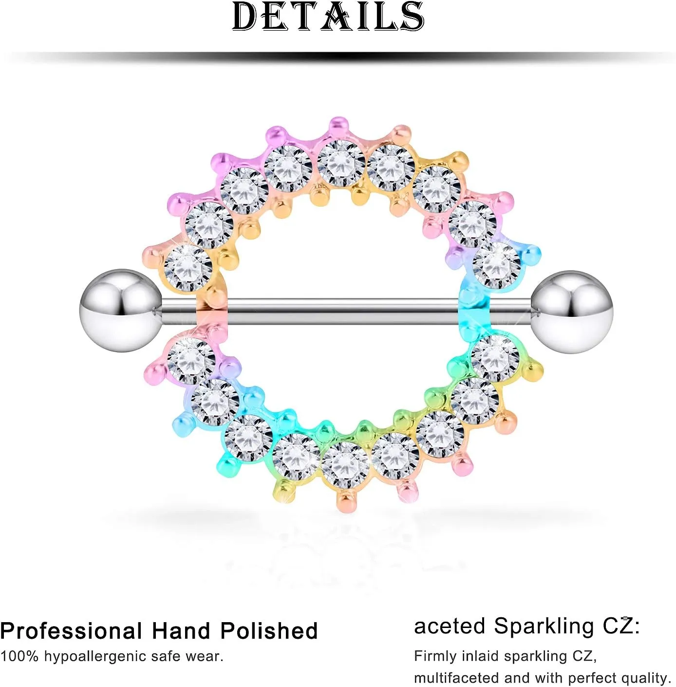 Kridzisw 14G Nipple Tongue Rings 6 Pairs Surgical Steel Nipple Nipplerings Shield Ring Barbell Bar Hoop Piercing Body Jewelry CZ Round Shape for Women