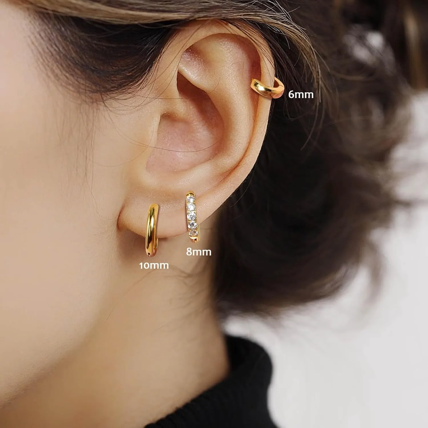 Lantine Small Gold Hoop Earrings Set for Women Men Surgical Stainless Steel Cartilage Cz Huggie Earrings 20G Daith Helix First Second Third Hole Lobes Hinged Sleeper Earrings