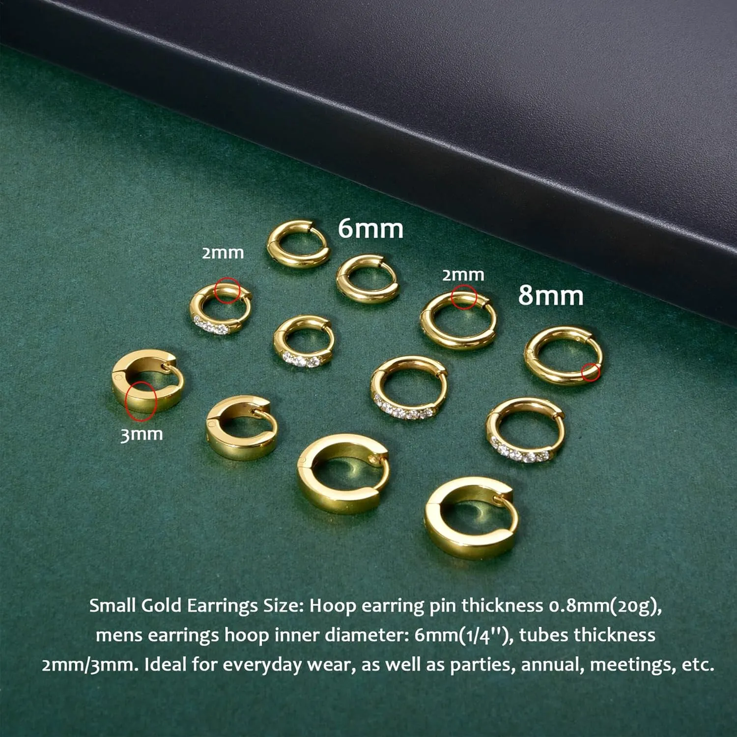 Lantine Small Gold Hoop Earrings Set for Women Men Surgical Stainless Steel Cartilage Cz Huggie Earrings 20G Daith Helix First Second Third Hole Lobes Hinged Sleeper Earrings
