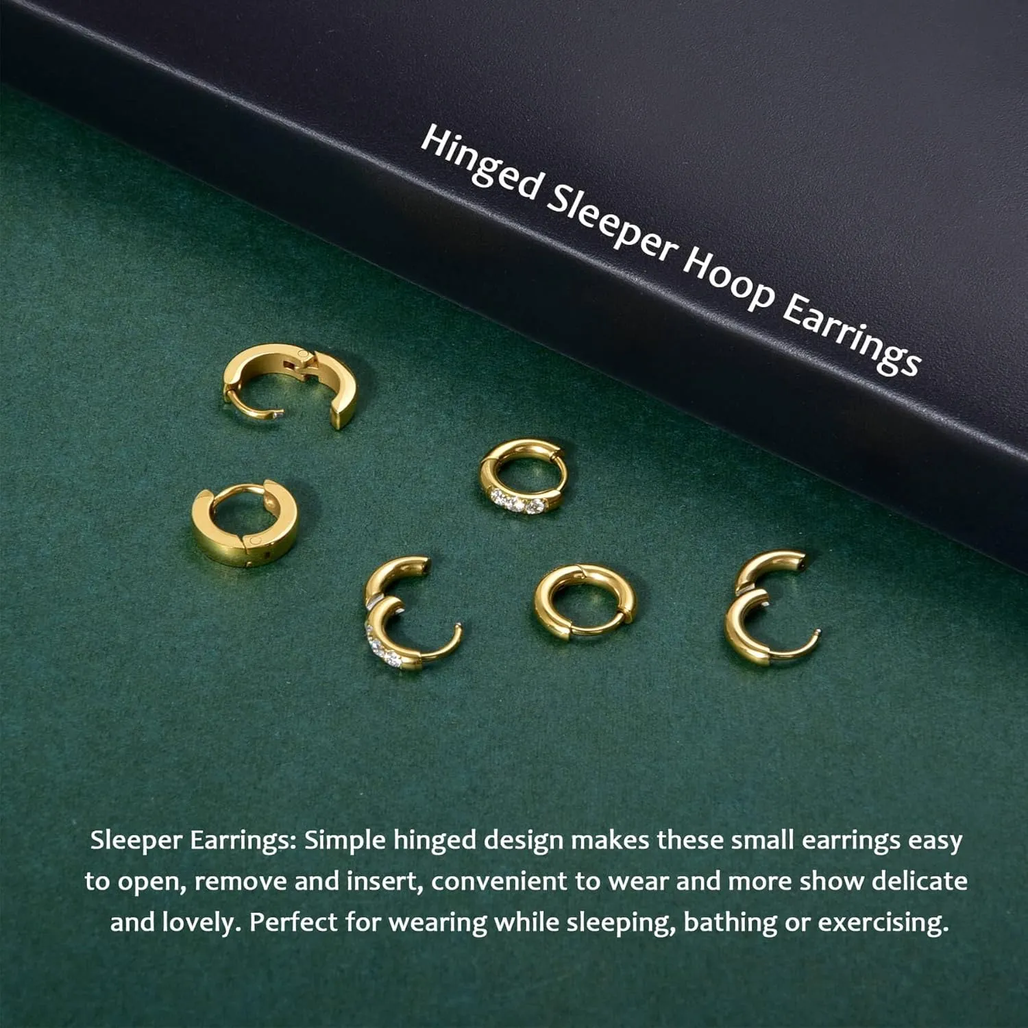 Lantine Small Gold Hoop Earrings Set for Women Men Surgical Stainless Steel Cartilage Cz Huggie Earrings 20G Daith Helix First Second Third Hole Lobes Hinged Sleeper Earrings