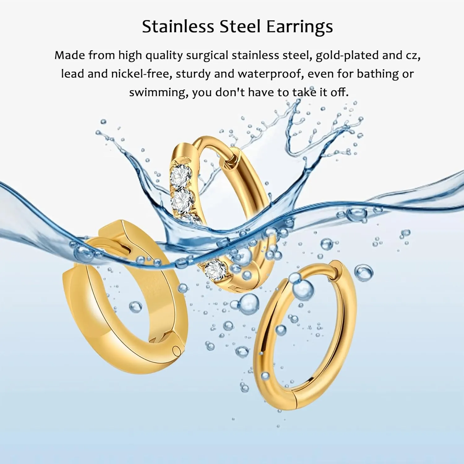 Lantine Small Gold Hoop Earrings Set for Women Men Surgical Stainless Steel Cartilage Cz Huggie Earrings 20G Daith Helix First Second Third Hole Lobes Hinged Sleeper Earrings