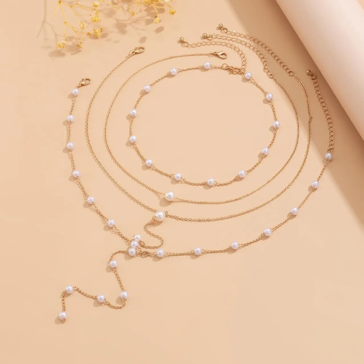 Lariat Necklace for Women Dainty Gold/Silver Long Necklaces Trendy Y-Shaped Pendant Necklace Layered Beaded Chain Necklaces