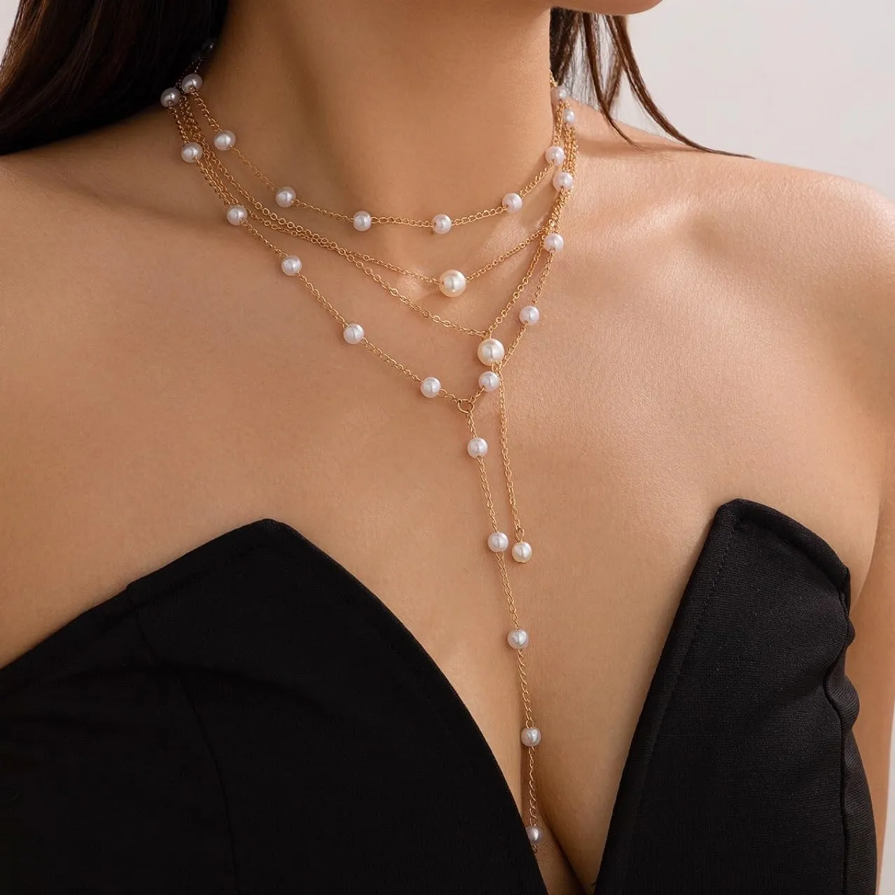 Lariat Necklace for Women Dainty Gold/Silver Long Necklaces Trendy Y-Shaped Pendant Necklace Layered Beaded Chain Necklaces