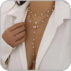 Lariat Necklace for Women Dainty Gold/Silver Long Necklaces Trendy Y-Shaped Pendant Necklace Layered Beaded Chain Necklaces