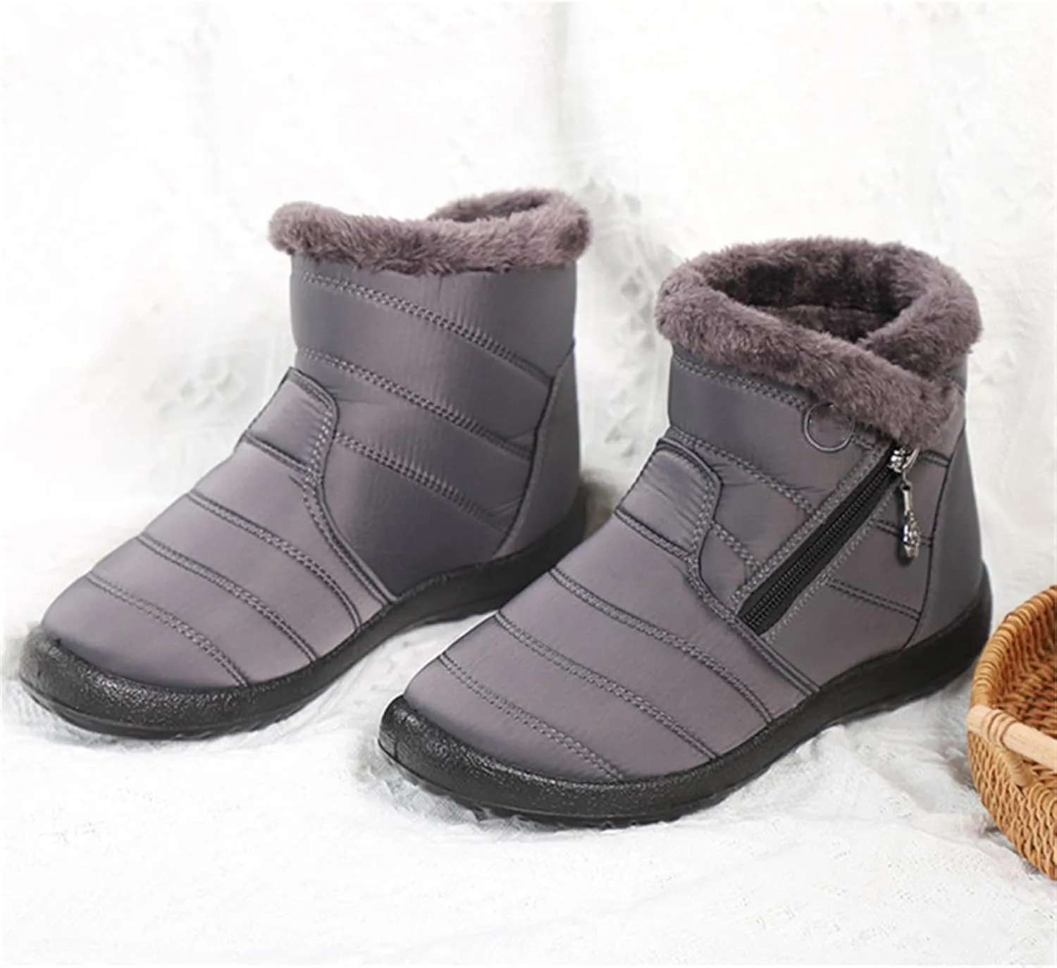 Lausiuoe Snow Boots For Women Waterproof Insulated Wide Width Fur Lined Winter Ankle Booties Outdoor Comfortable Shoes