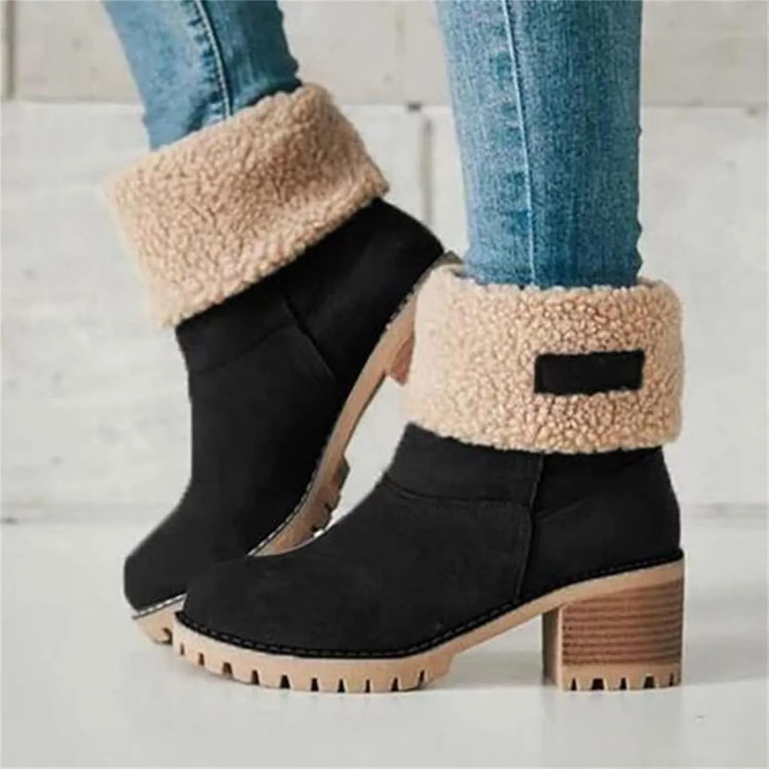 Lausiuoe Winter Boots For Women Fashion Wide Calf Snow Boots Fur Lined Warm Fuzzy booties Casual Outdoor Comfortable Shoes 2022