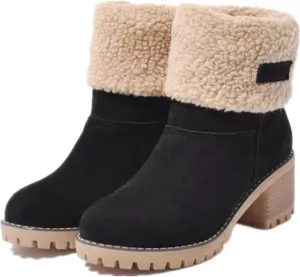 Lausiuoe Winter Boots For Women Fashion Wide Calf Snow Boots Fur Lined Warm Fuzzy booties Casual Outdoor Comfortable Shoes 2022