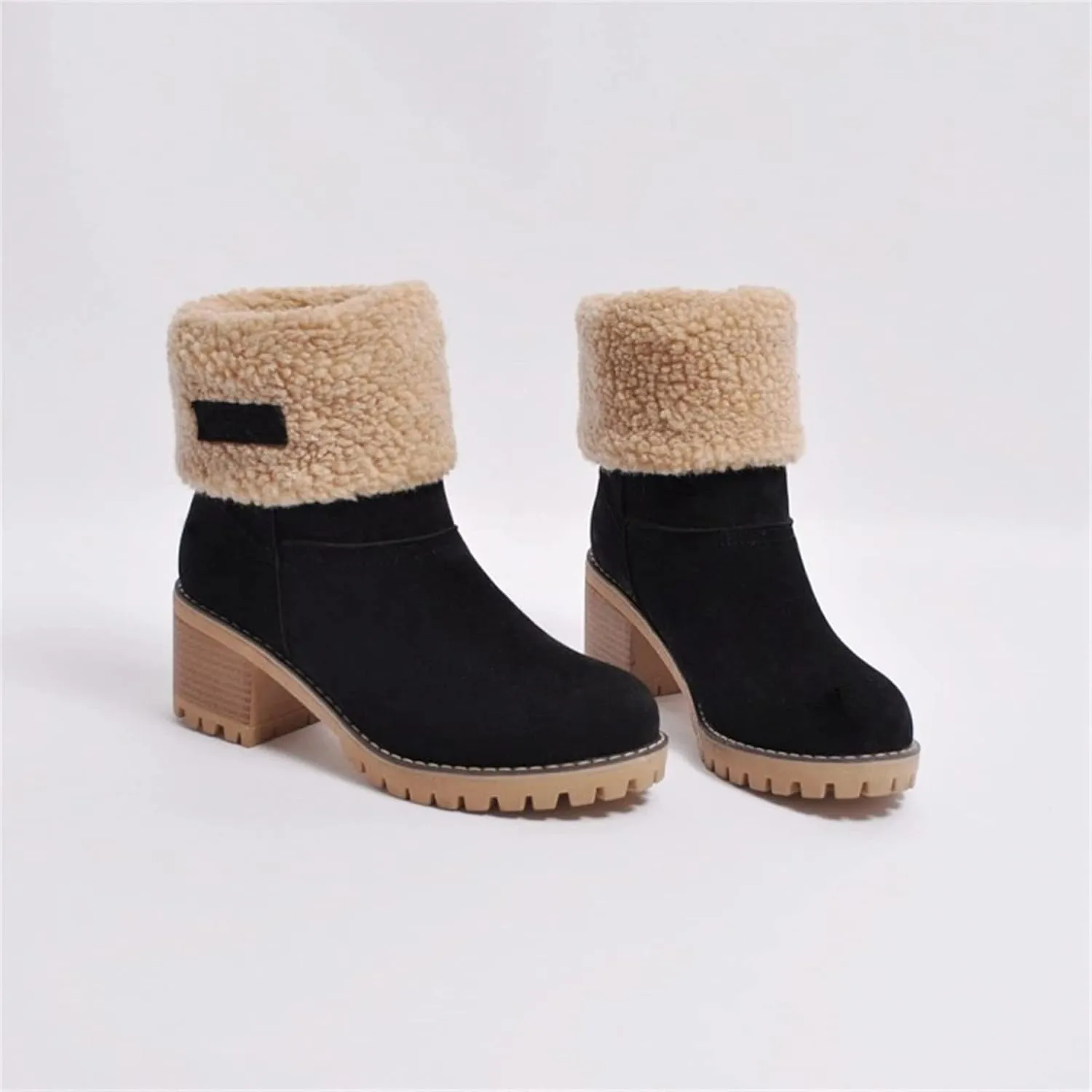 Lausiuoe Winter Boots For Women Fashion Wide Calf Snow Boots Fur Lined Warm Fuzzy booties Casual Outdoor Comfortable Shoes 2022