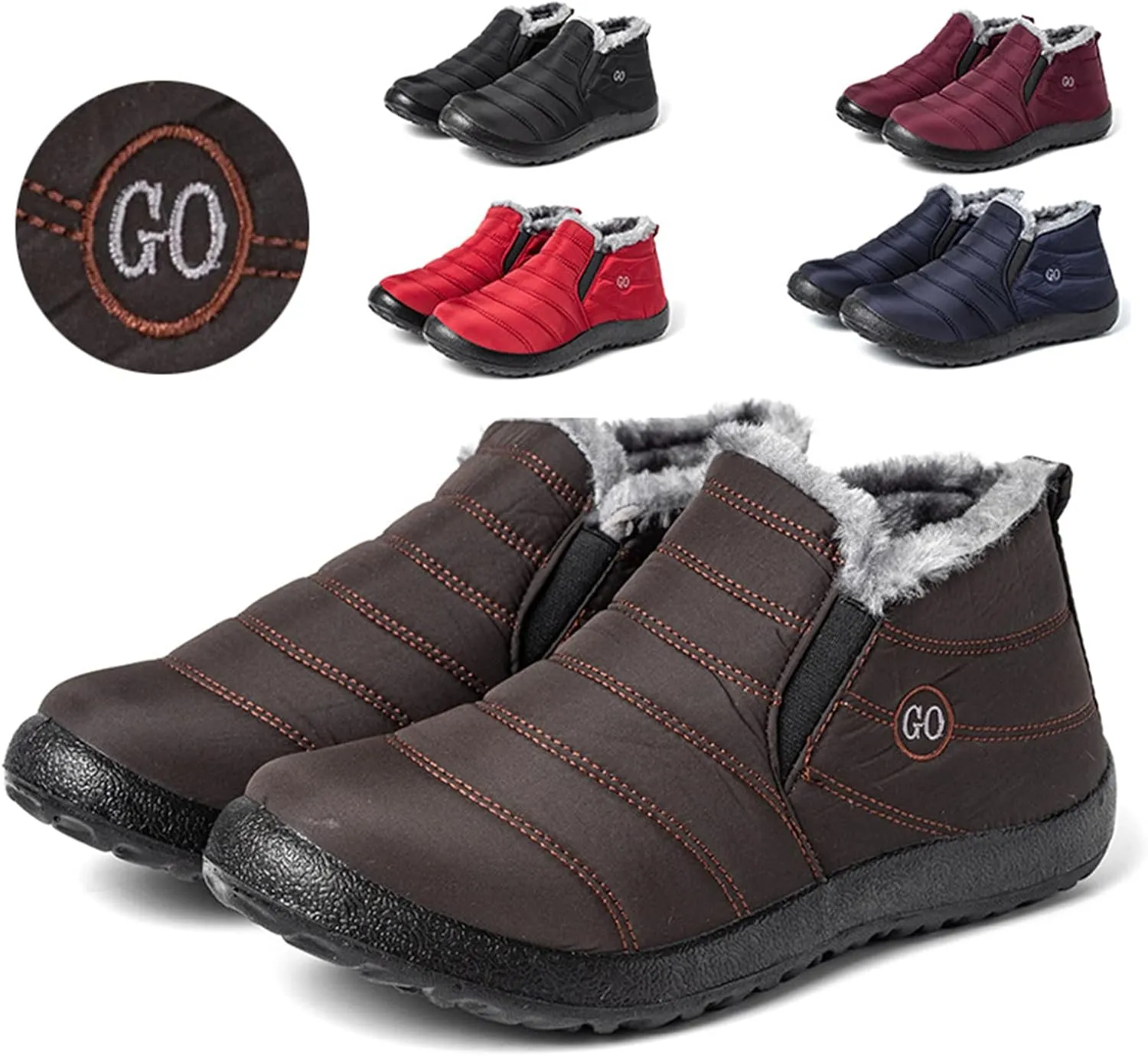 Lausiuoe Winter Boots For Women Waterproof Snow Non Slip Ankle Booties Fur Lined Warm Slip On Outdoor Comfortable Shoes