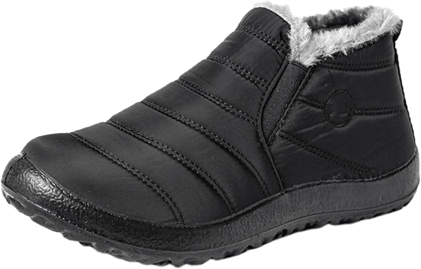 Lausiuoe Winter Boots For Women Waterproof Snow Non Slip Ankle Booties Fur Lined Warm Slip On Outdoor Comfortable Shoes