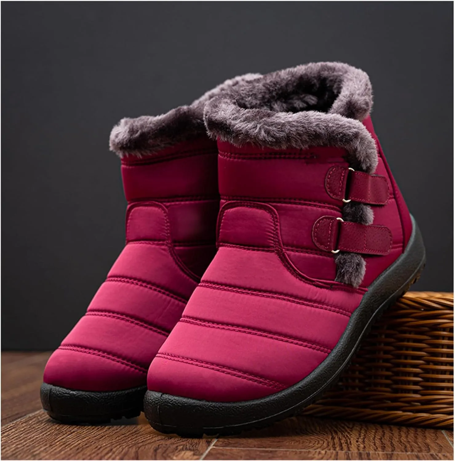 Lausiuoe Winter Boots For Women Waterproof Snow Non Slip Fur Lined Warm Slip On Booties Comfortable Outdoor Shoes