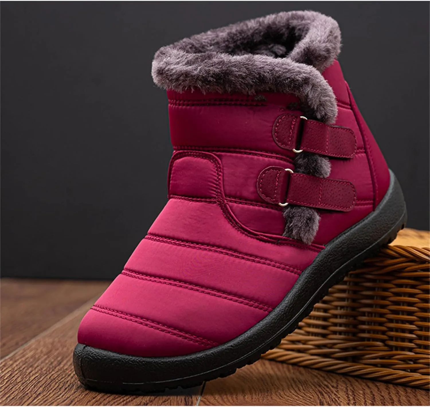 Lausiuoe Winter Boots For Women Waterproof Snow Non Slip Fur Lined Warm Slip On Booties Comfortable Outdoor Shoes