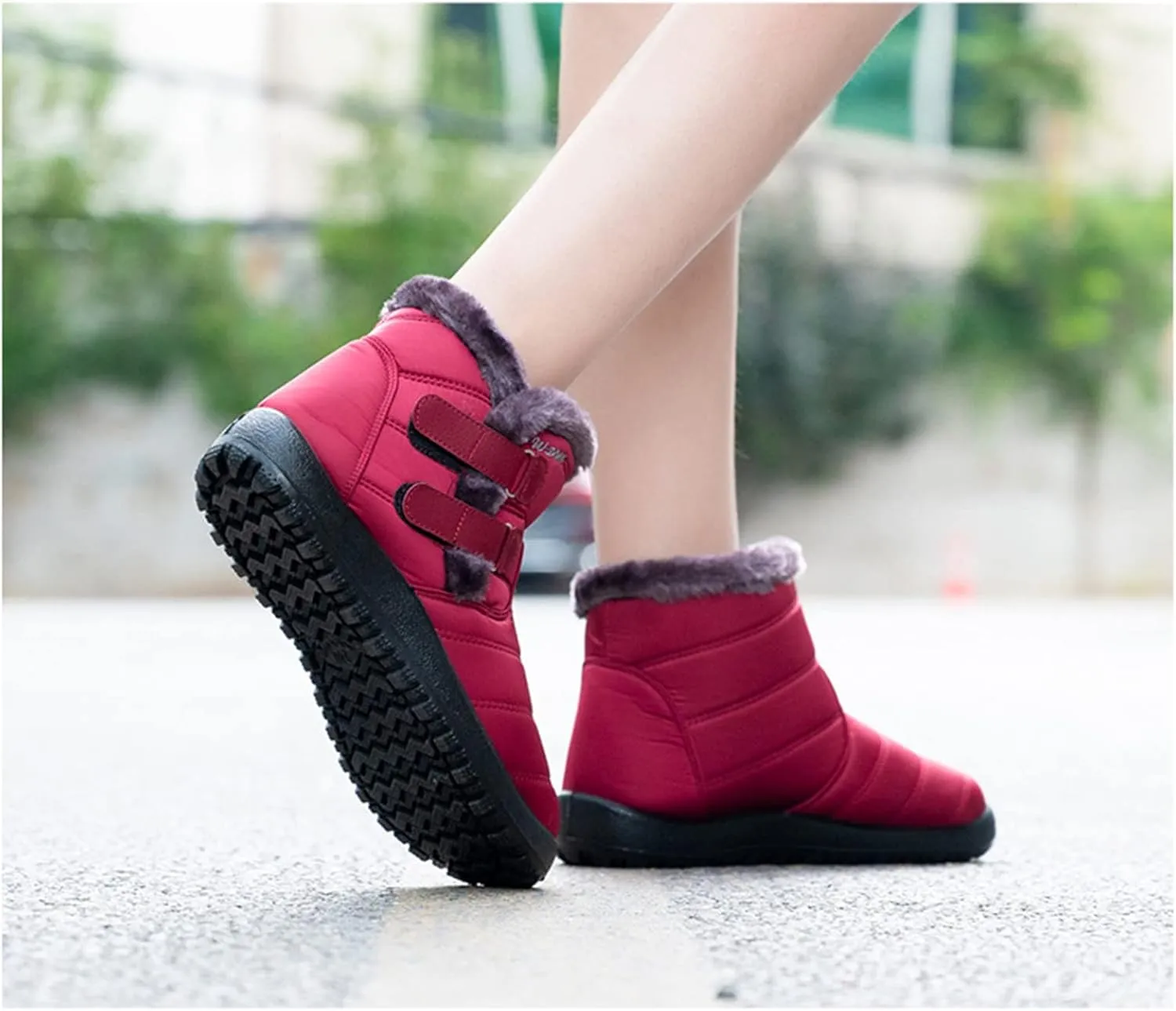Lausiuoe Winter Boots For Women Waterproof Snow Non Slip Fur Lined Warm Slip On Booties Comfortable Outdoor Shoes