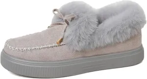 Lausiuoe Winter Fashion Boots For Women 2024 Ankle Boot Slip On Comfortable Snow Fuzzy Booties Casual Fur Lined Loafers Shoes