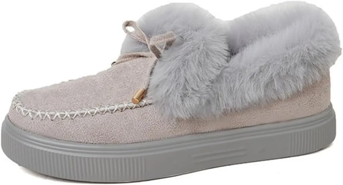 Lausiuoe Winter Fashion Boots For Women 2024 Ankle Boot Slip On Comfortable Snow Fuzzy Booties Casual Fur Lined Loafers Shoes