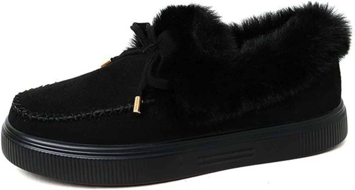 Lausiuoe Winter Fashion Boots For Women 2024 Snow Boots Warm Casual Trendy Comfortable Slip On Outdoor Fur Lined Fuzzy Shoes
