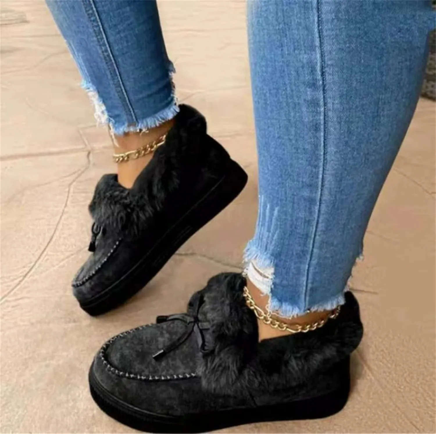 Lausiuoe Winter Fashion Boots For Women 2024 Snow Boots Warm Casual Trendy Comfortable Slip On Outdoor Fur Lined Fuzzy Shoes