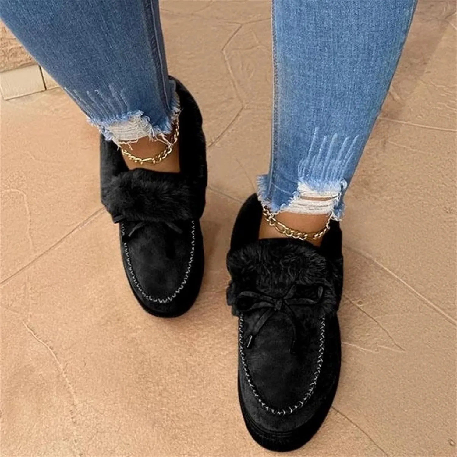 Lausiuoe Winter Fashion Boots For Women 2024 Snow Boots Warm Casual Trendy Comfortable Slip On Outdoor Fur Lined Fuzzy Shoes