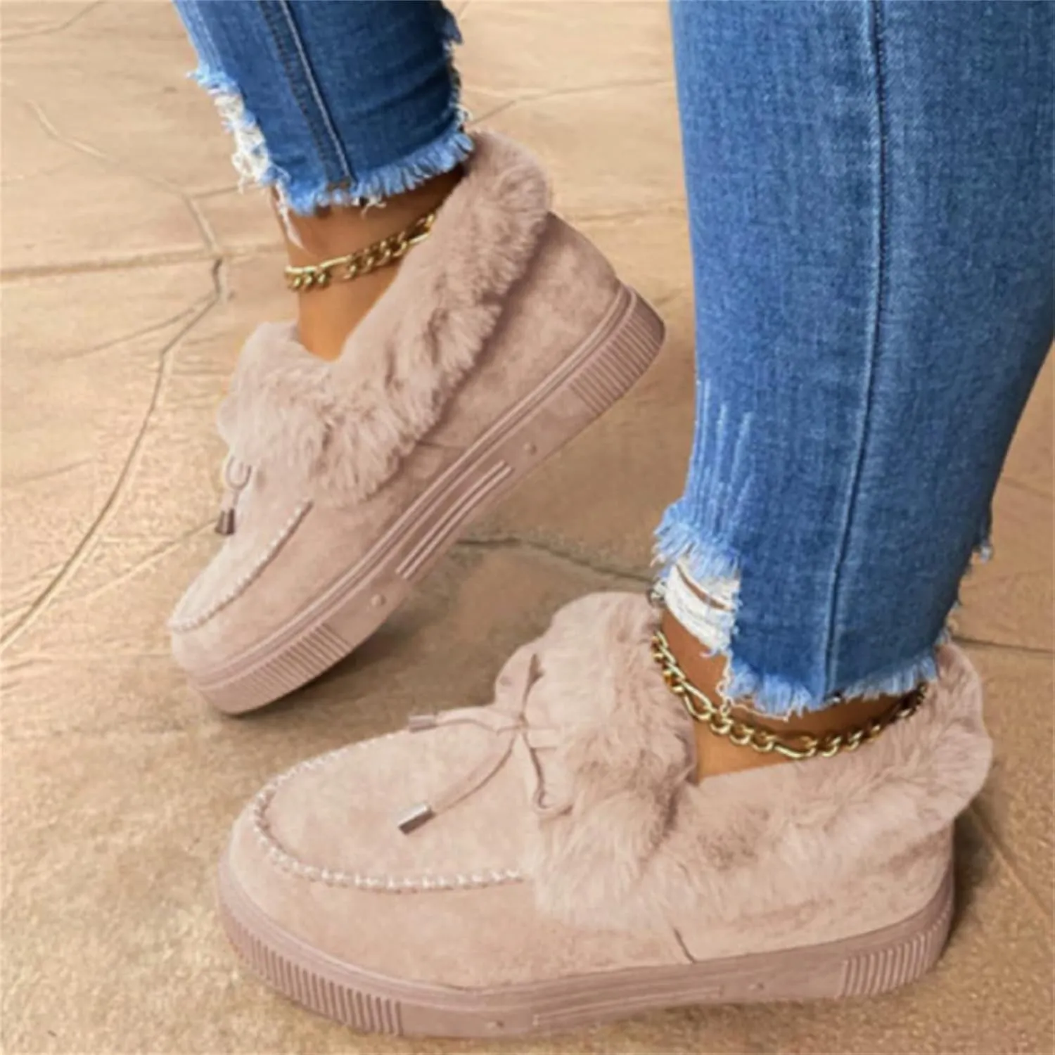 Lausiuoe Winter Fashion Boots For Women 2024 Snow Boots With Warm Fur Lining Comfortable Fuzzy Ankle Booties Loafers Shoes
