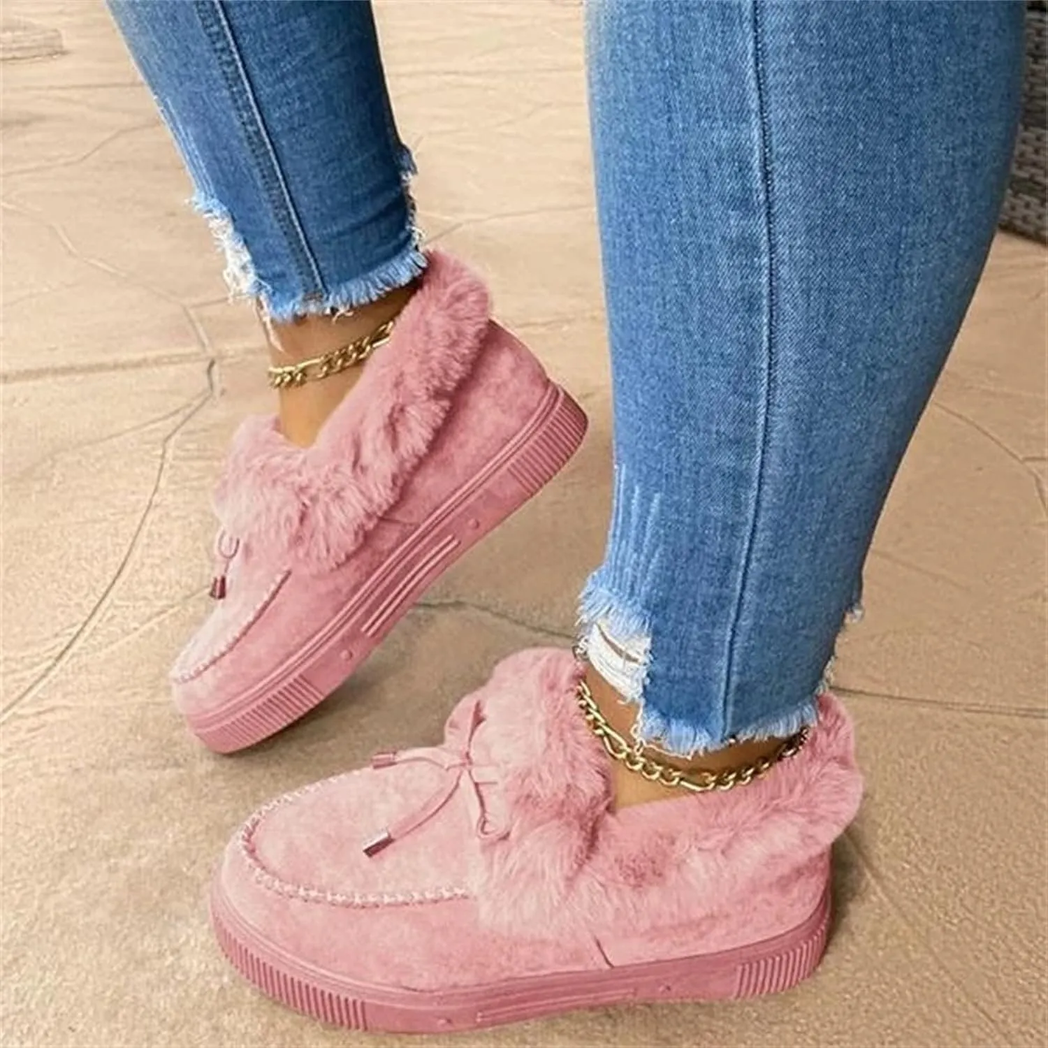 Lausiuoe Winter Fashion Boots For Women 2024 Snow Boots With Warm Fur Lining Comfortable Fuzzy Ankle Booties Loafers Shoes