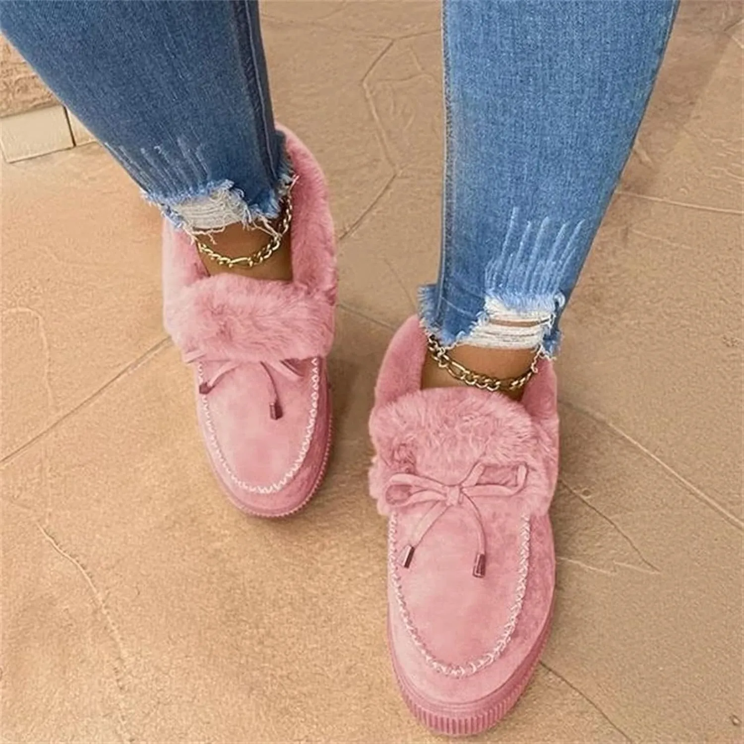 Lausiuoe Winter Fashion Boots For Women 2024 Snow Boots With Warm Fur Lining Comfortable Fuzzy Ankle Booties Loafers Shoes