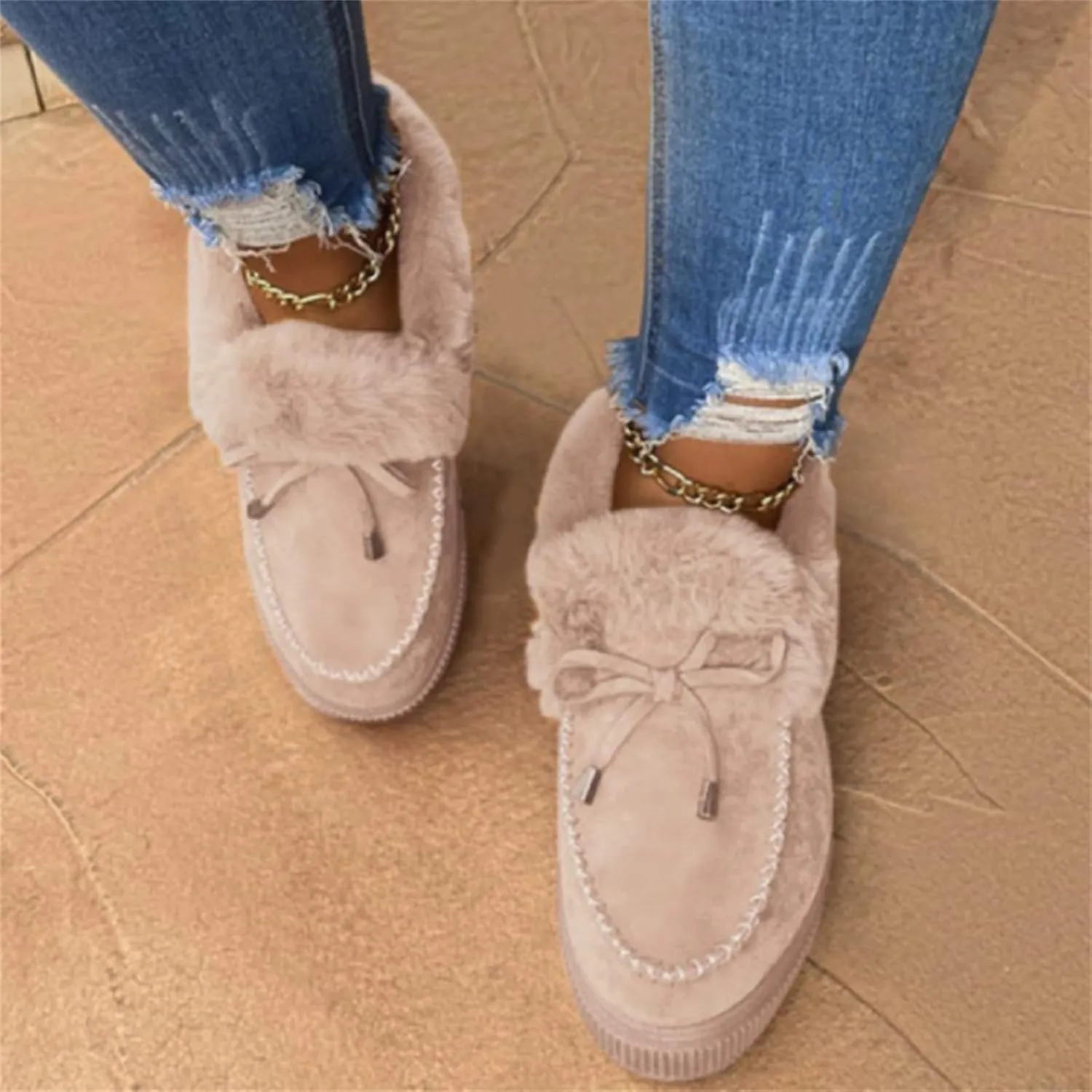 Lausiuoe Winter Fashion Boots For Women 2024 Snow Boots With Warm Fur Lining Comfortable Fuzzy Ankle Booties Loafers Shoes