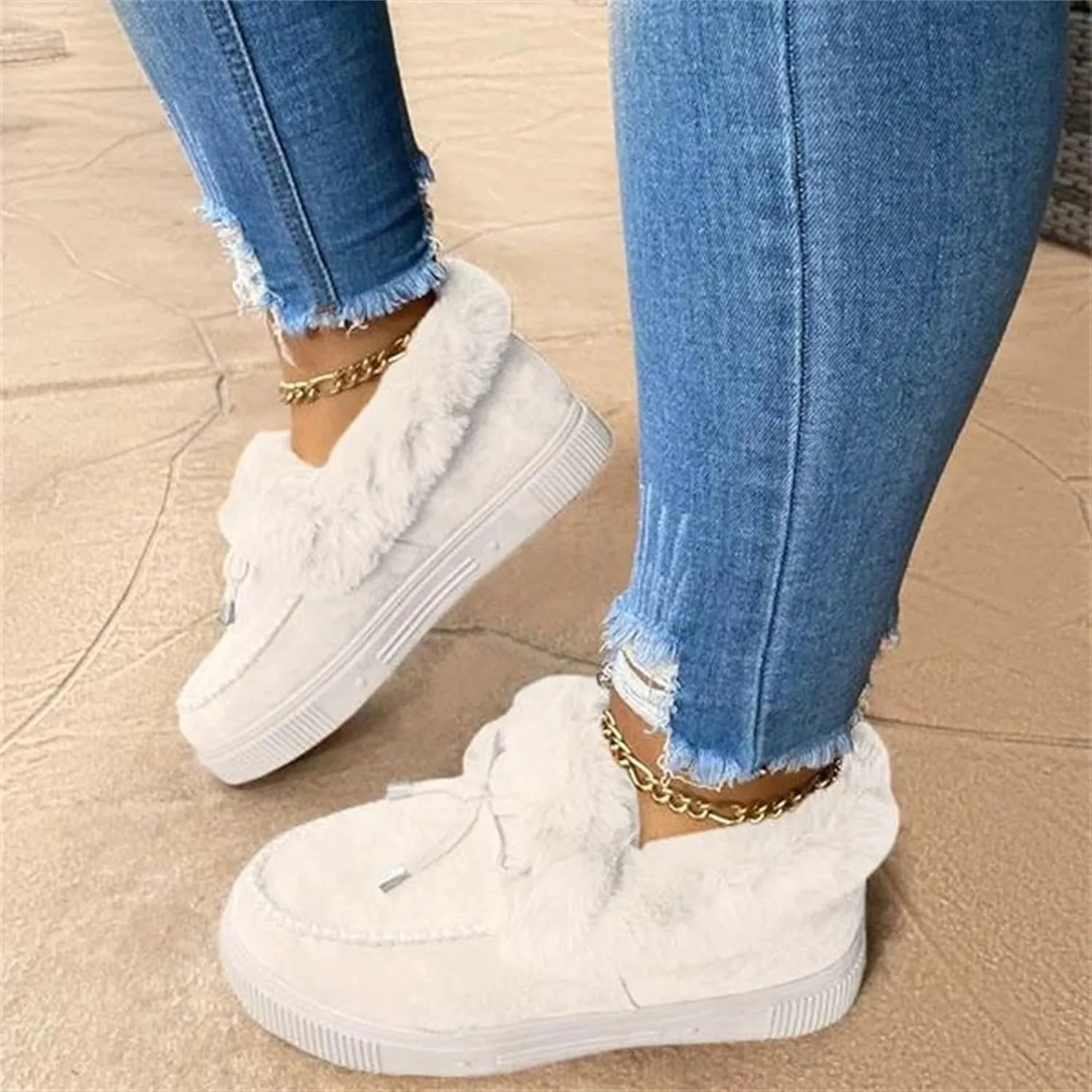 Lausiuoe Winter Fashion Boots For Women 2024 Warm Fur Lined Snow Boots Casual Trendy Comfortable Fuzzy Shoes Ankle Booties