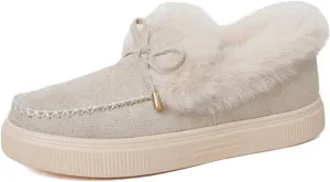 Lausiuoe Winter Fashion Boots For Women 2024 Warm Snow Fuzzy Ankle Booties Flat Cute Silp On Comfortable Casual Loafers Shoes