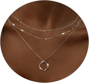 Layered Necklaces for Women,14K Gold/Silver Necklace Set Simple Layered Necklaces Herringbone Twisted Lip Chain Dainty Pendant Necklace Jewelry