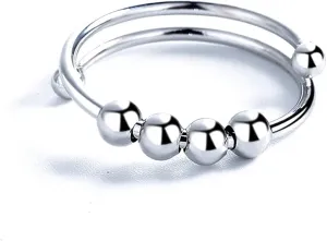 Layered Tiny Beaded Ball Rotatable Anti Anxiety Open Rings Dainty Stress Relief Statement Promise Fidget Peace Spinner Rings Minimalist Expandable Finger Knuckle Rings for Women Christmas New Year Birthday Gifts