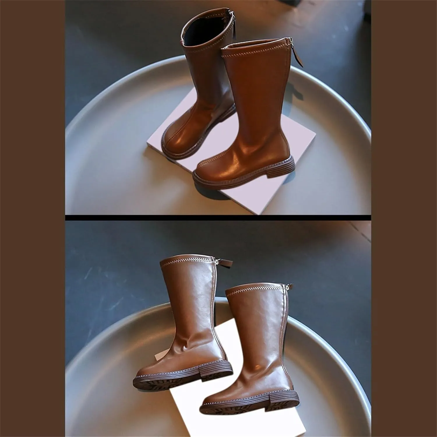 Leather Soft Boots For Girls Kids Childrens Side Zipper Dress Dance Shoes Outdoor Long Non Slip Warm aterproof Shoes