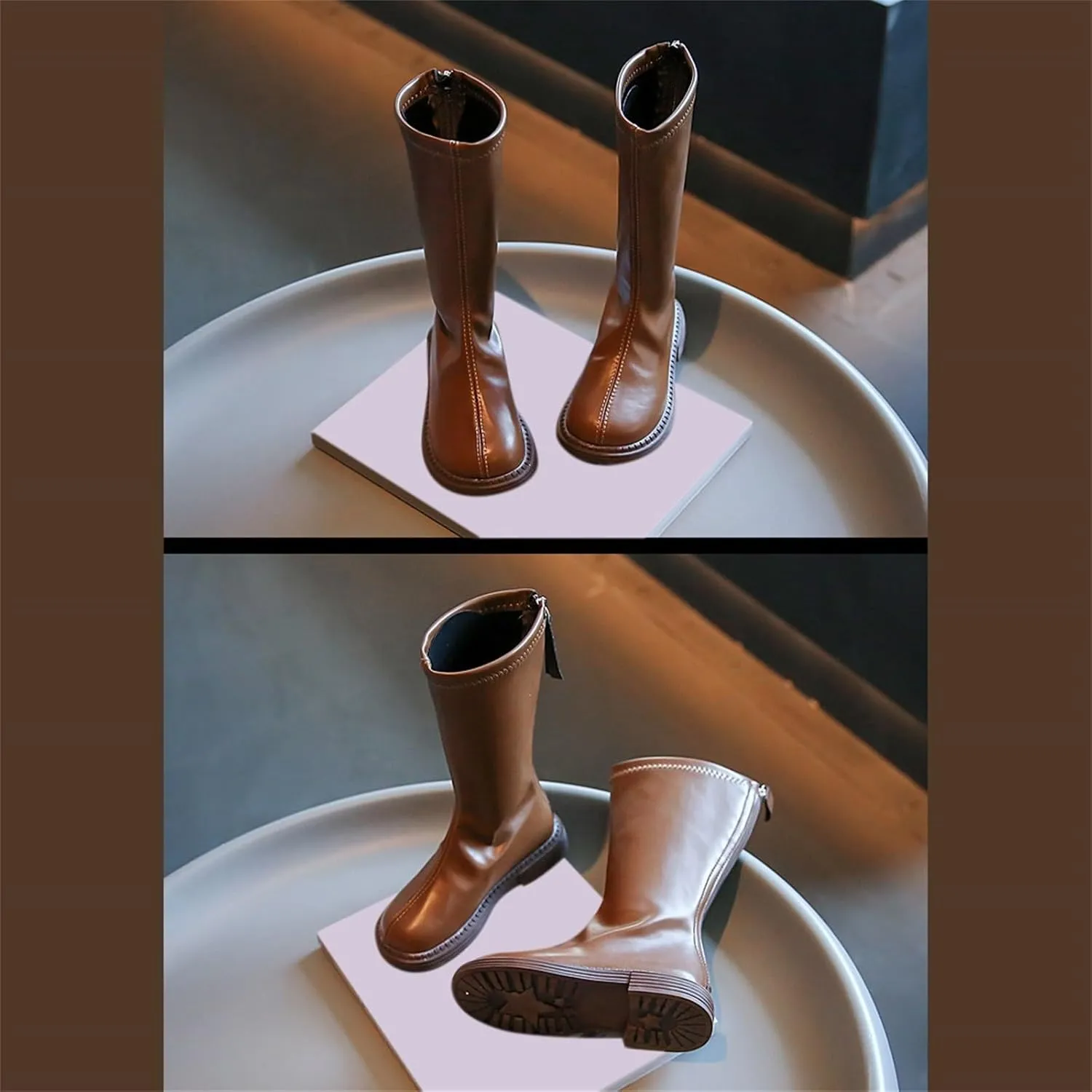 Leather Soft Boots For Girls Kids Childrens Side Zipper Dress Dance Shoes Outdoor Long Non Slip Warm aterproof Shoes