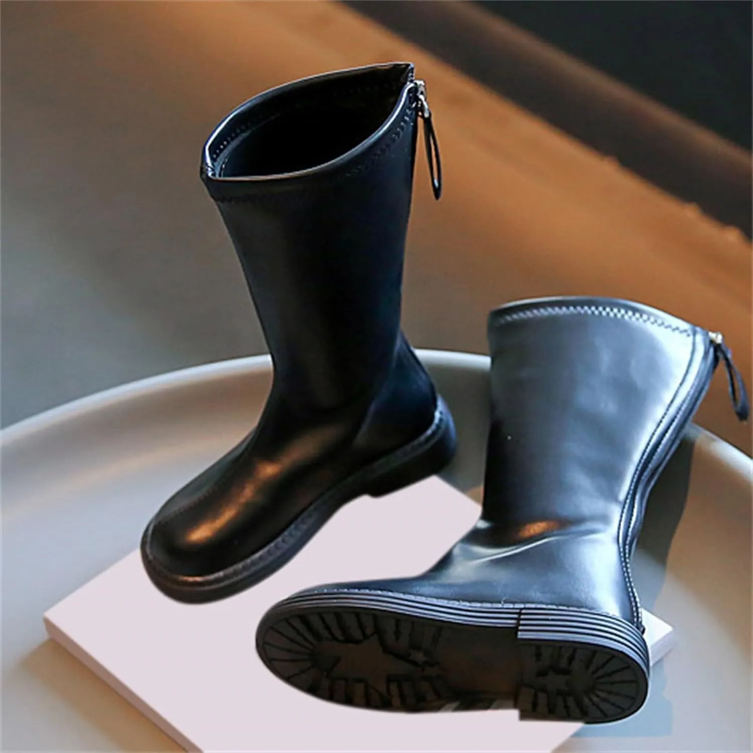 Leather Soft Boots For Girls Kids Childrens Side Zipper Dress Dance Shoes Outdoor Long Non Slip Warm aterproof Shoes