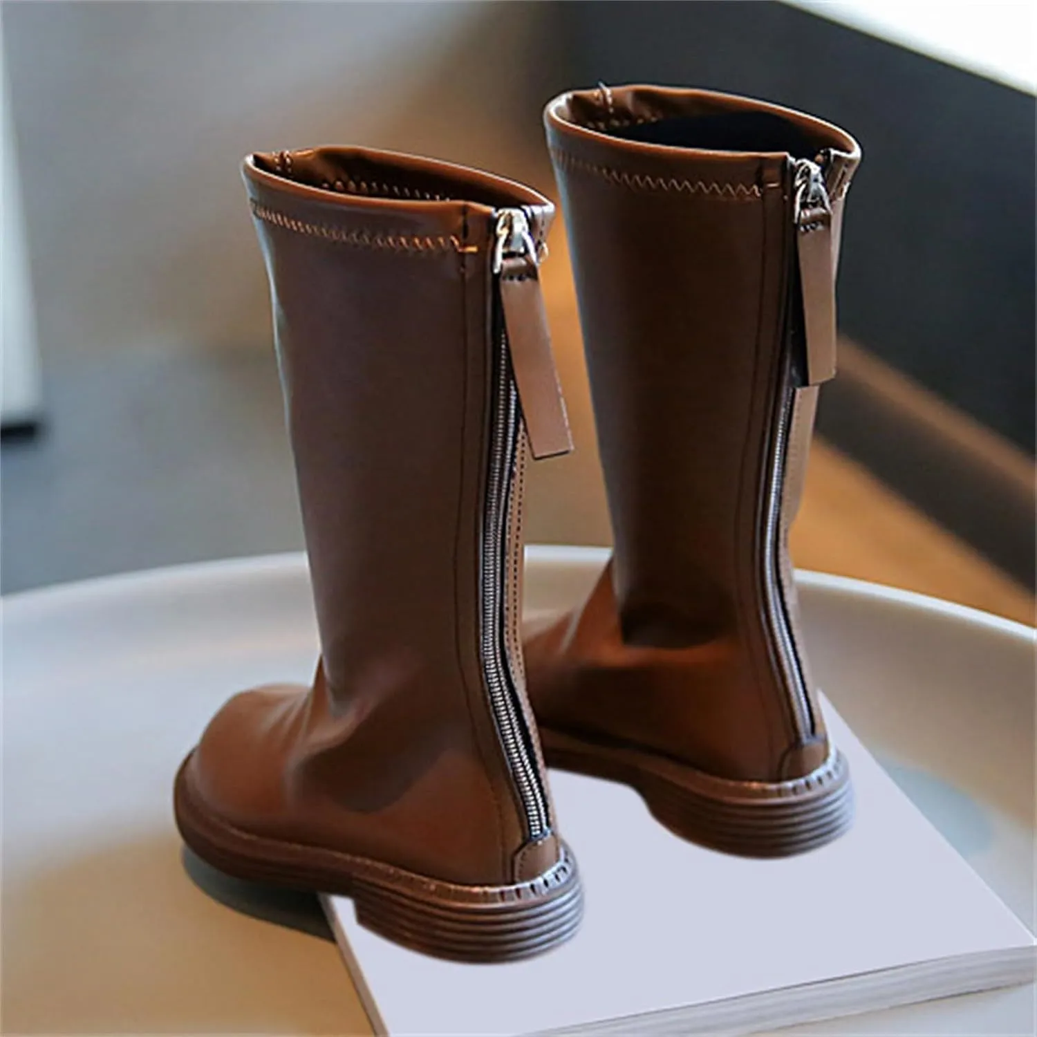 Leather Soft Boots For Girls Kids Childrens Side Zipper Dress Dance Shoes Outdoor Long Non Slip Warm aterproof Shoes