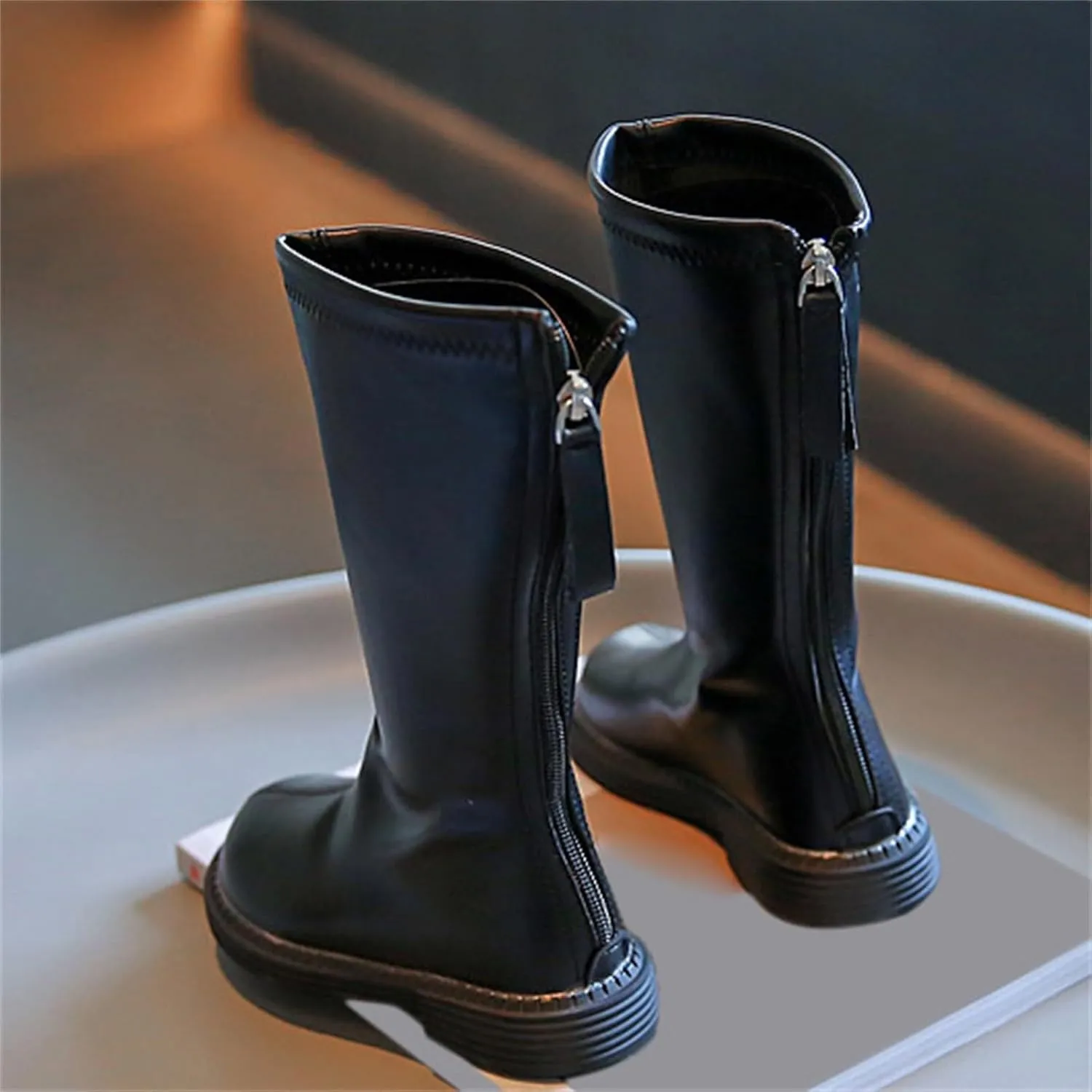 Leather Soft Boots For Girls Kids Childrens Side Zipper Dress Dance Shoes Outdoor Long Non Slip Warm aterproof Shoes