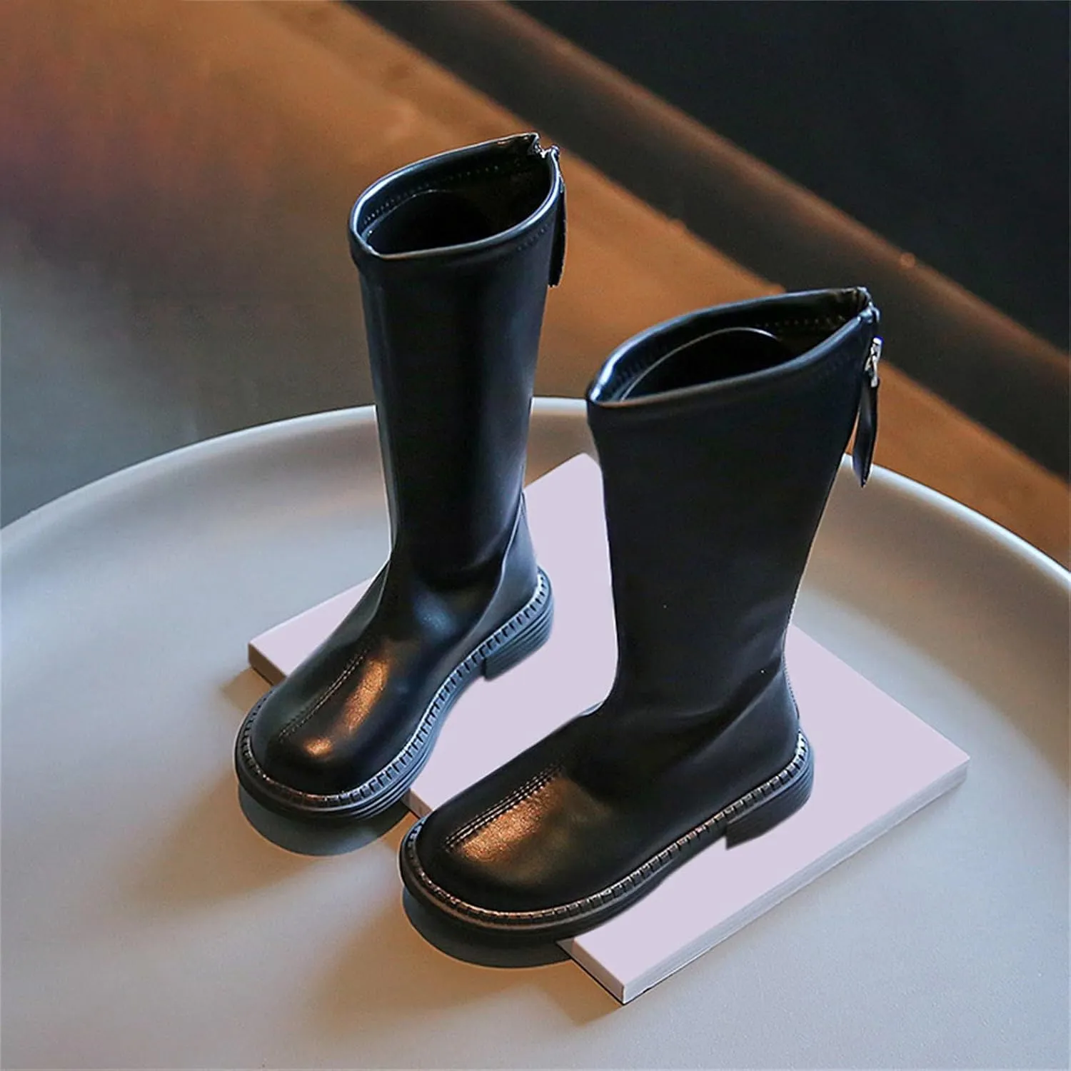 Leather Soft Boots For Girls Kids Childrens Side Zipper Dress Dance Shoes Outdoor Long Non Slip Warm aterproof Shoes