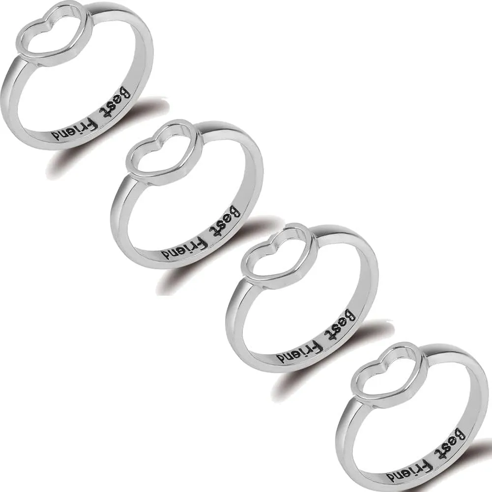 Letter Initial Best Friend Rings for 4 Geometric Hollow Heart Love Couple Rings for Women Men Friendship Rings Birthday Gift Jewelry Size 8