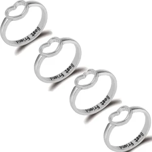 Letter Initial Best Friend Rings for 4 Geometric Hollow Heart Love Couple Rings for Women Men Friendship Rings Birthday Gift Jewelry Size 8