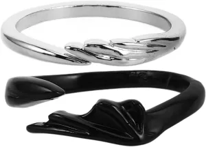 LIFKOME 2pcs Angel Devil Wings Adjustable Ring for Men and Women Black White Couple Ring Silver Couple Matching Jewelry for Engagement Marry Wedding Band Cute Gifts