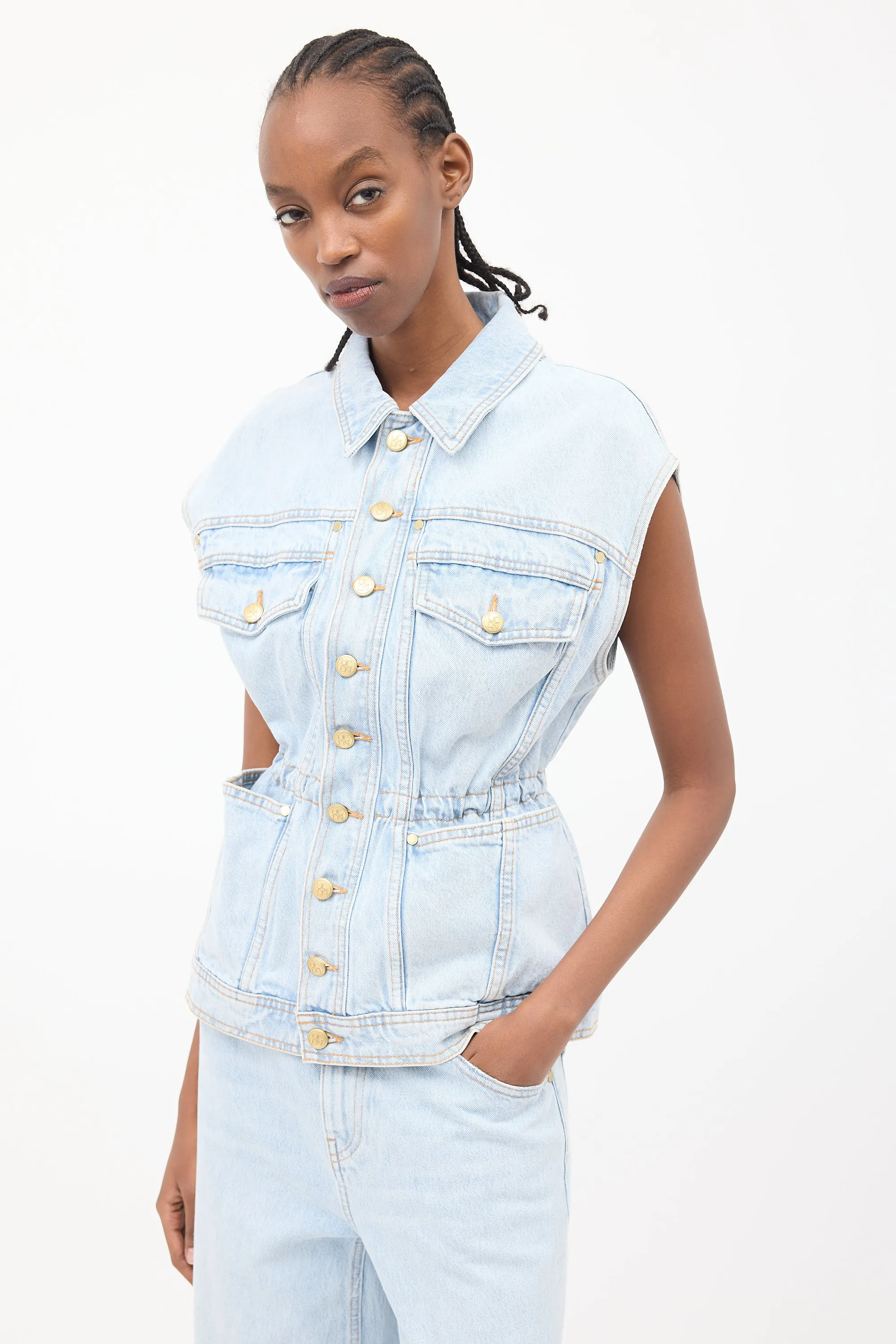 Light Wash Denim Odette Cinched Vest
