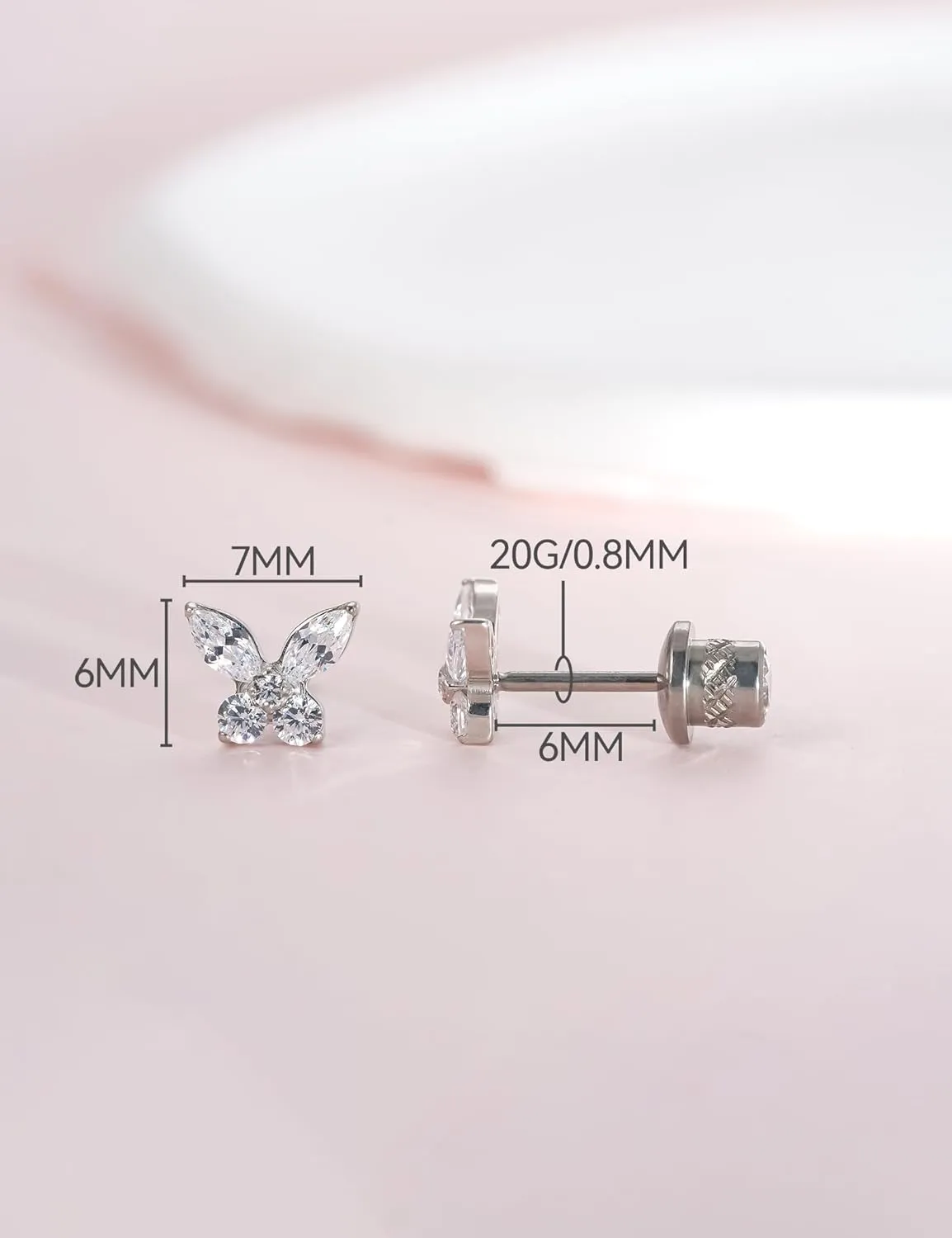 limerencia Hypoallergenic G23 Implant Grade Titanium Screw Back Earrings Tragus 20G Helix F136 Piercing Post for Sensitive Ears Cartilage